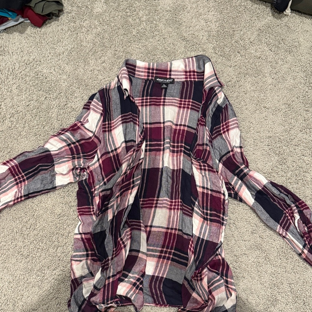 About A Girl Plaid Cardigan in Red, Pink, and Blue